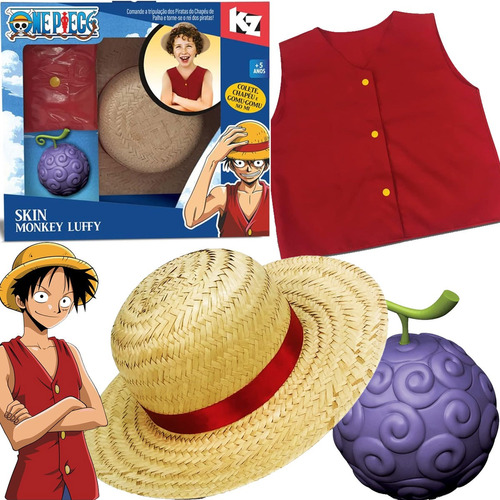 Fantasia Luffy Com Chapeu Gomu-gomu One Piece Traje Infantil